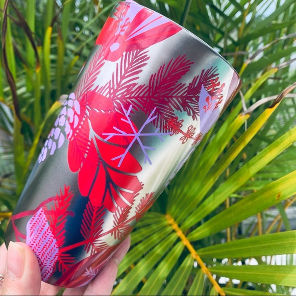 Starbucks New Holiday Ceramic Cup Silver & Red Holly Pinecone Hot Tumbler New - Picture 7 of 12